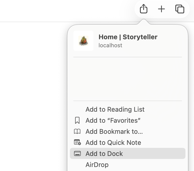 Storyteller Web Reader - Add to Dock