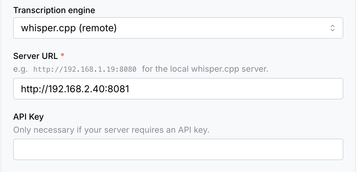 Transcription settings screenshot