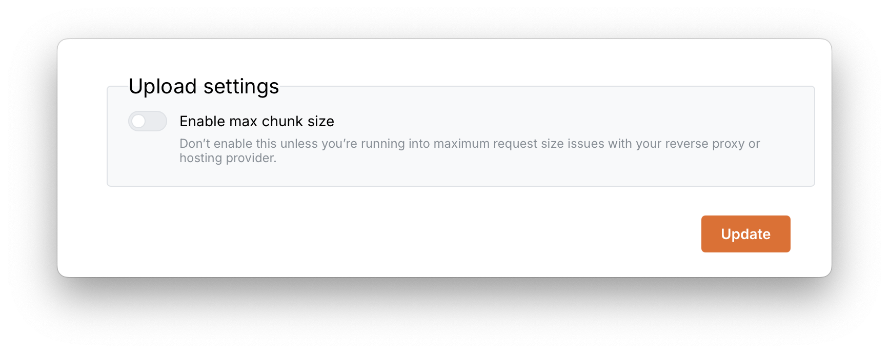 image of upload chunk settings